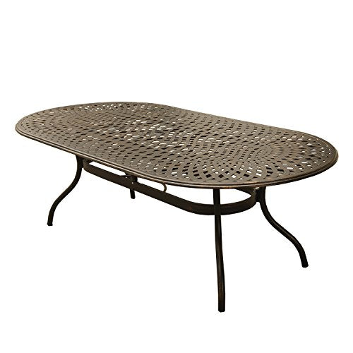 Oakland Living Contemporary Modern Mesh Lattice Oval Eight Arm Chairs Outdoor Aluminum Patio Dining Set Bronze