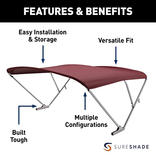 SureShade Power Pontoon Bimini Top Clear Anodized Frame Burgundy