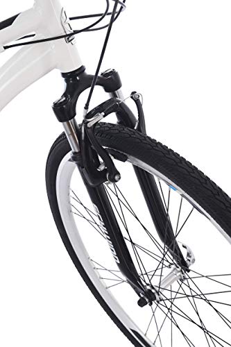 Schwinn Network 3.0 Hybrid Bike Men Women 700c 21-Speed 18-Inch Aluminum Frame Front Suspension Alloy Linear Pull Brakes White
