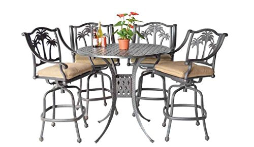 theWorldofpatio Palm Tree 5pc Bar Set with 42" Round Table Antique Bronze