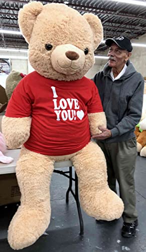 Big Plush Giant 6ft Teddy Bear with I Love You T-Shirt Beige