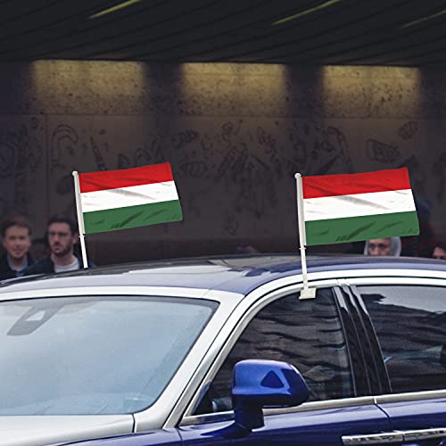 BANNER BUZZ MAKE IT VISIBLE Hungary Car Flag Window Clip 18” x 12” Double Side Printing Pack of 100 White