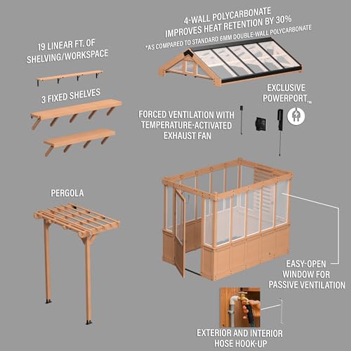 Backyard Discovery Bellerose 9' x 6' Cedar Wood Greenhouse Kit Light Brown