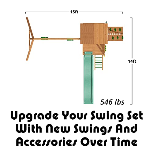 Creative Playthings LTD. Spring Hill Wooden Swing Set with Climbing Wall, Swings, and Slide Yellow