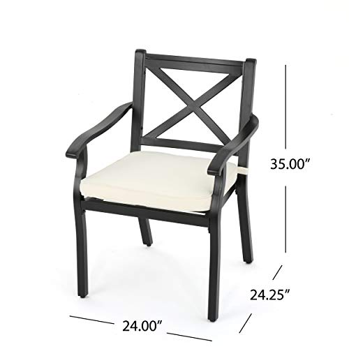 Christopher Knight Home Exuma 9-Pc Outdoor Cast Aluminum Dining Set with Expandable Table and Water Resistant Cushions Black/Ivory
