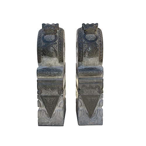Orientliving Chinese Foo Dogs Door Block Drum Statue Gray