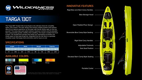 Wilderness Systems Targa 130T Tandem Sit on Top Kayak Enclosed Storage 13 ft Infinite Yellow