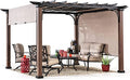 Sunjoy Outdoor Pergola 11x11 ft Black Steel with Retractable Tan Sun Shade Canopy