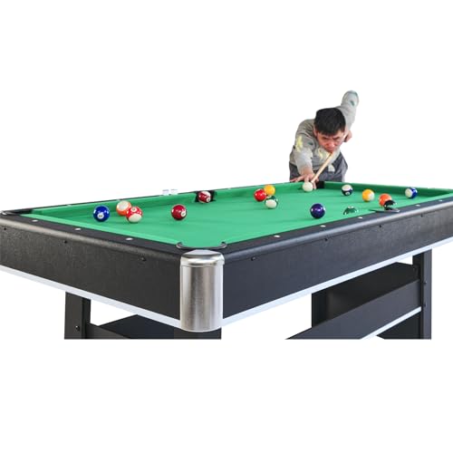 Voohek 6ft Pool Table with Table Tennis Top, Billiard Balls, Cues, Triangle Rack, Poly-Sealed Tabletop Black+Green