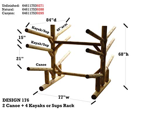 Log Kayak Rack 2 Canoe + 4 Kayak/SUP Rack Natural