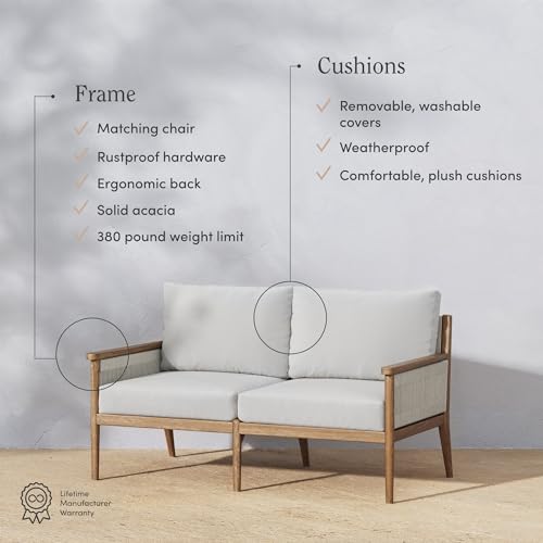 Nathan James Kayden Bohemian Wood Loveseat Sofa Light Brown Wood/Rope/Light Gray