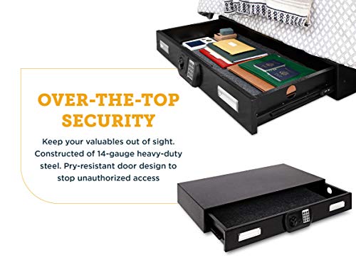 SnapSafe Under Bed Safe Large for Firearms and Valuables Black 40 x 6 x 22 Inches