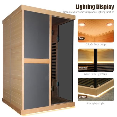 Brisca V-Shaped Far Infrared Sauna Room with Bluetooth & Double Glass Doors Black