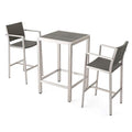 GDF Studio Outdoor Wicker and Aluminum Bar Set 3 Piece Grey With Wicker Top