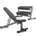 XMark Two Tier Heavy Duty Steel Dumbbell Rack with 380 lb Set, Bench