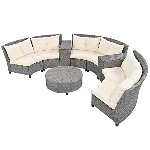 Miscoos 9-Piece Outdoor Patio Sofa Set Off-White