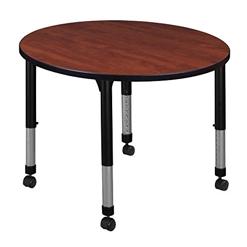 Regency Kee Height Adjustable Mobile Round Classroom Table 36" Cherry