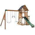 KidKraft Lawnmeadow Wooden Swing Set with Swings, Slide, Sandbox, Telescope, Rock Wall, Monkey Bars Brown