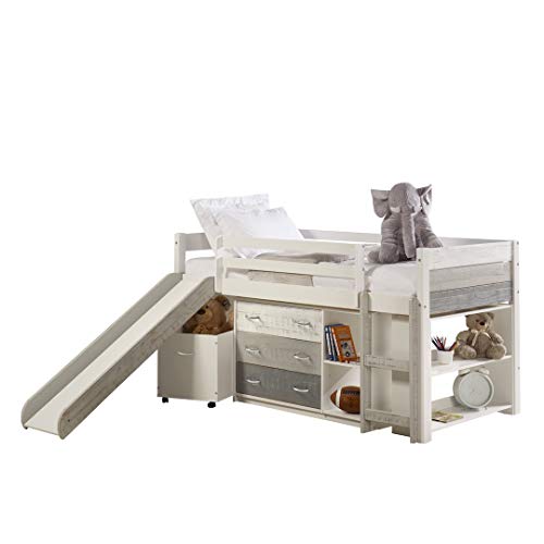 Donco Kids Twin Panel Low Loft Set with Slide & Case Pieces Two-Tone Grey/White