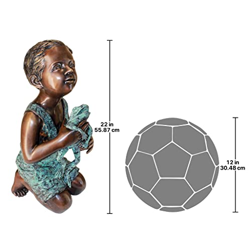 Design Toscano New Friend Boy with Frog Cast Bronze Garden Statue Two Tone Bronze & Verdigris