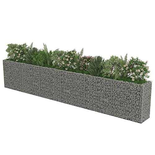 Gabion Raised Bed Galvanized Steel 212.6"x19.7"x39.4" with Self-Watering Ceramic Flower Pots White Black