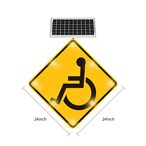 Generic 24'' Solar Powered LED Handicapped Crossing Sign Yellow