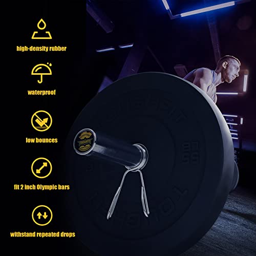 ToughFit Bumper Plate with Steel Insert - Rubber 2" Olympic Barbell Weightlifting Plates Set Black