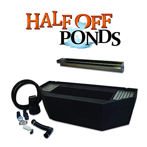 HALF OFF PONDS Elegant Spillway Kit - 36" Lighted Color-Changing Stainless Steel Spillway with 65-Gallon Basin Stainless Steel