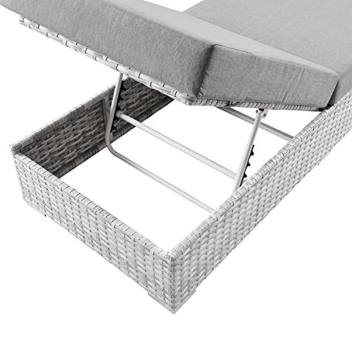 Modway Convene Wicker Rattan Outdoor Patio Chaise Lounge Chair Light Gray