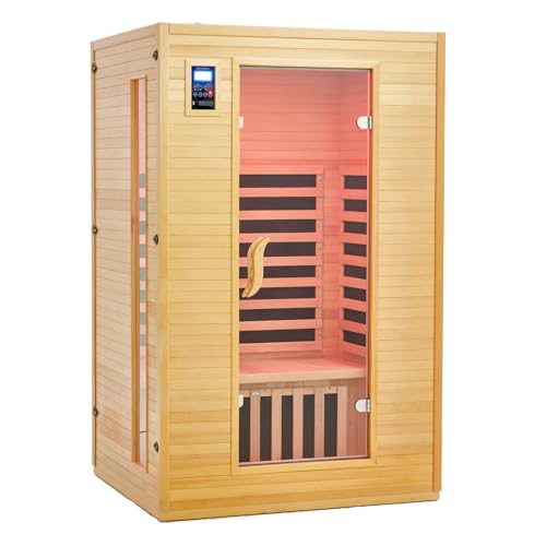 PioneerWorks 2024 Upgrade 2 Person Low EMF Infrared Sauna with MP3 Connection - Wood Color