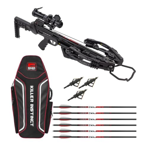 Killer Instinct Vital X 430 Elite Crossbow Archery Kit with Speed Ring Scope, Narrow Case, Bolts & Broadheads Black