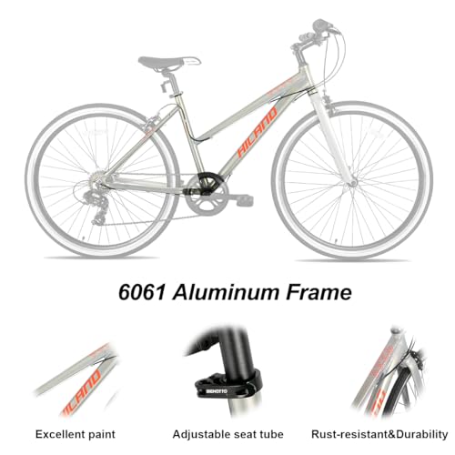 HH HILAND Hiland Hybrid Bike Shimano Drivetrain 7 Speeds 700C Wheels Silver