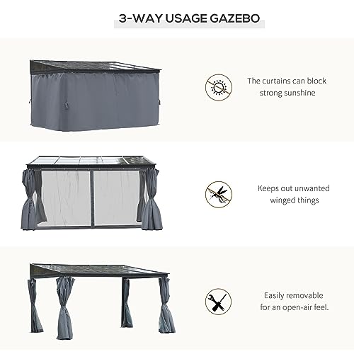 Outsunny 10' x 13' Outdoor Patio Gazebo with Sloping Roof, Aluminum Frame, & Netting Curtain Gray