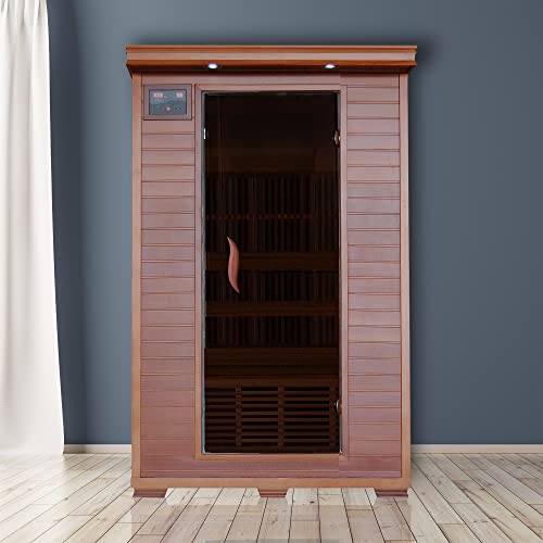 Blue Wave Radiant Saunas 2-Person Infrared Cedar Wood Sauna with Air Purifier, Chromotherapy Lighting, Music System, Carbon Heaters
