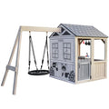 KidKraft Savannah Swing Wooden Outdoor Playhouse with Web Swing and Play Kitchen White/Gray