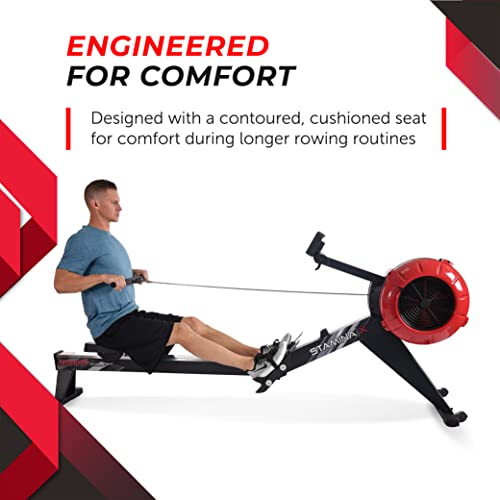 Stamina X AMRAP Rower Machine with Smart Workout App - Foldable Rowing Machine, Black, Red