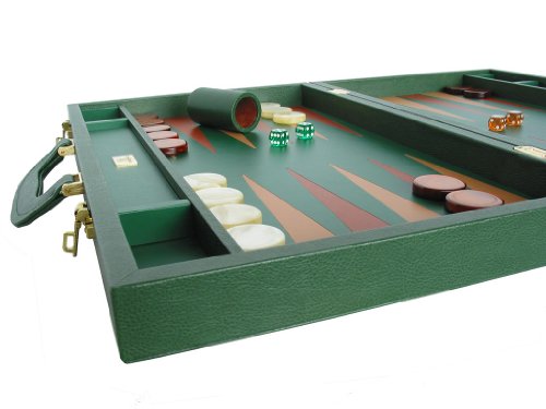Zaza & Sacci Genuine Dollaro Leather Backgammon Set Large 23" Green