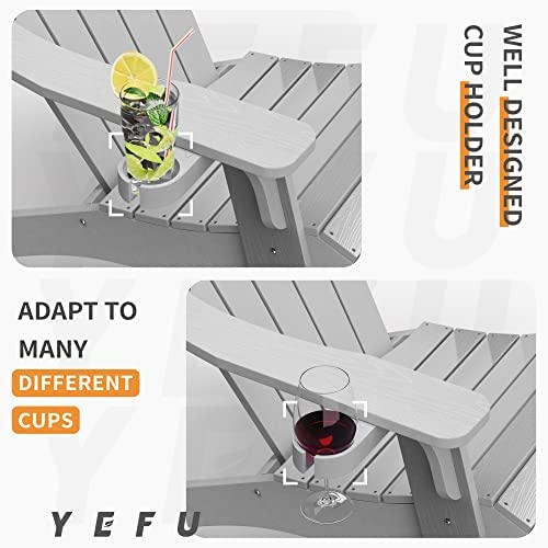 YEFU Oversized Plastic Adirondack Chair Set of 2 with Cup-Holder Weather Resistant Grey