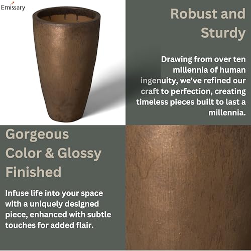 Emissary Metallic Stoneware Round Planter 24in. L x 40in. H