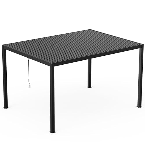 Kaimei 10x13FT Aluminum Pergola with Adjustable Louvered Roof Black