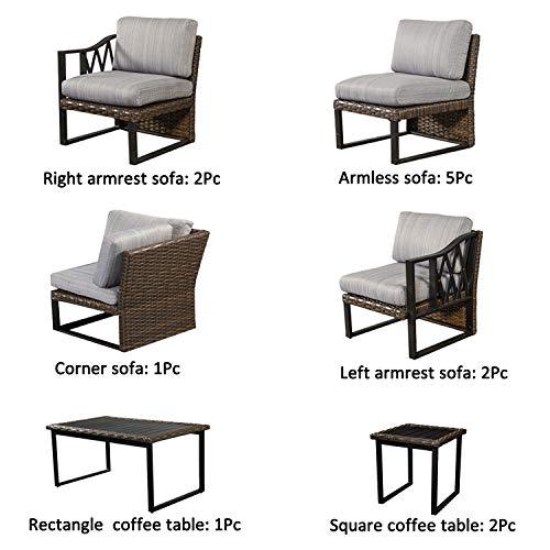 Festival Depot 13Pc All Weather Wicker Patio Conversation Set with Grey Cushions