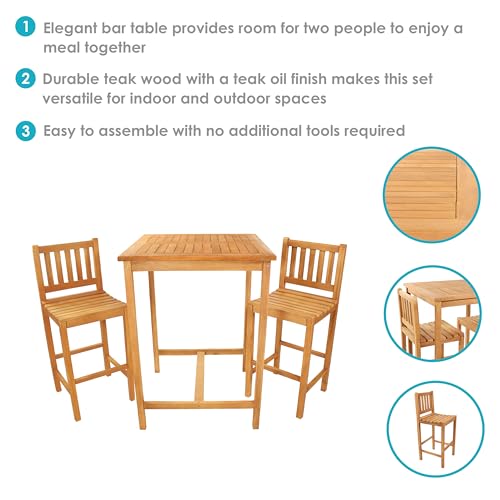 Sunnydaze 3-Piece Teak Wood Bar-Height Patio Table Set Teak