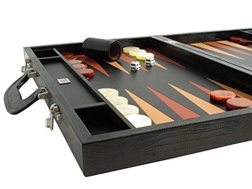 Zaza & Sacci Leather Backgammon Board Set 23" Large Attache Case Black Lizard