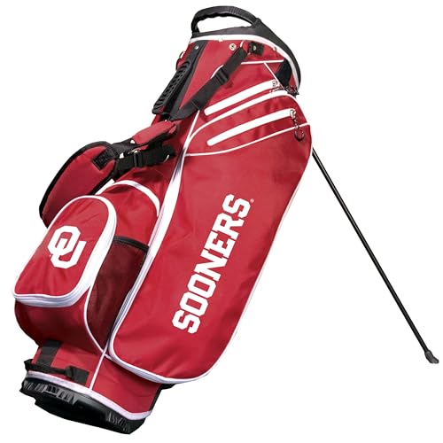 Team Golf NCAA Oklahoma Birdie Stand Golf Bag Lightweight 14-Way Club Divider Spring Action Stand Insulated Cooler Pocket Velcro Glove and Umbrella Holder Padded Handles Multi Team Color