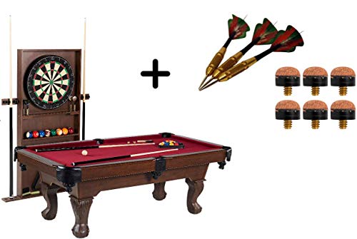 BARRINGTON 90 Inch Ball and Claw Leg Billiard Pool Table with Bonus Cue Rack and Dartboard Set Red