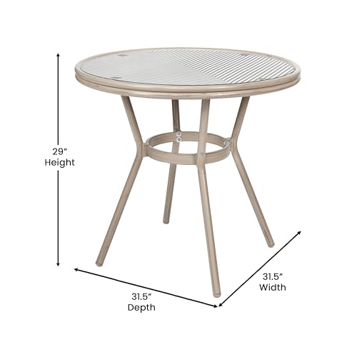 Flash Furniture Marseille Indoor/Outdoor Bistro Set - Tempered Glass Table & 2 Chairs - Black & White Textilene/Light Natural Frame