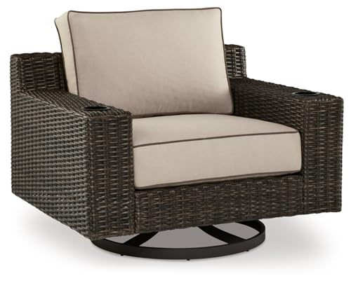 Signature Design by Ashley Coastline Bay Casual Outdoor Swivel Lounge with Cushion, Beige & Dark Brown