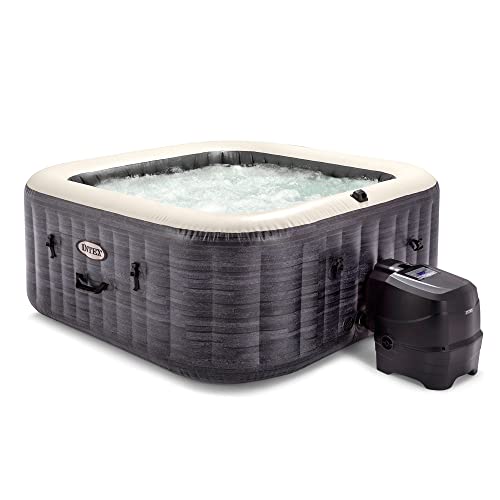 Intex PureSpa Plus Greystone Inflatable Square Outdoor Hot Tub Spa Gray