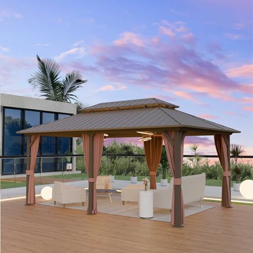 Yardsight 12'x18' Hardtop Gazebo Outdoor Aluminum Frame with Netting and Curtains