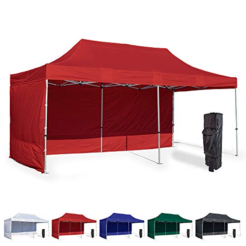 Vispronet 10x20 Instant Canopy Tent with Side Walls – Commercial Grade Steel Frame, Water-Resistant Top, Bonus Bag & Stake Kit Red